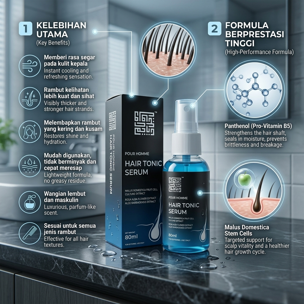 Pour Homme Hair Tonic Serum - Mengalakkan pertumbuhan Rambut sihat dengan Ekstrak Malus Domestica