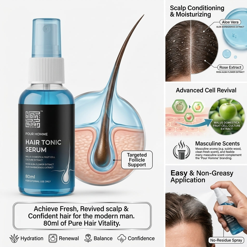 Pour Homme Hair Tonic Serum - Mengalakkan pertumbuhan Rambut sihat dengan Ekstrak Malus Domestica