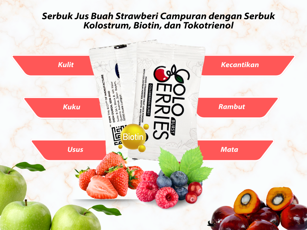 Coloberies Burst - Coloberies Burst - Campuran Jus Strawberi dengan Colostrum, Biotin dan Tocotrienol [1 kotak]
