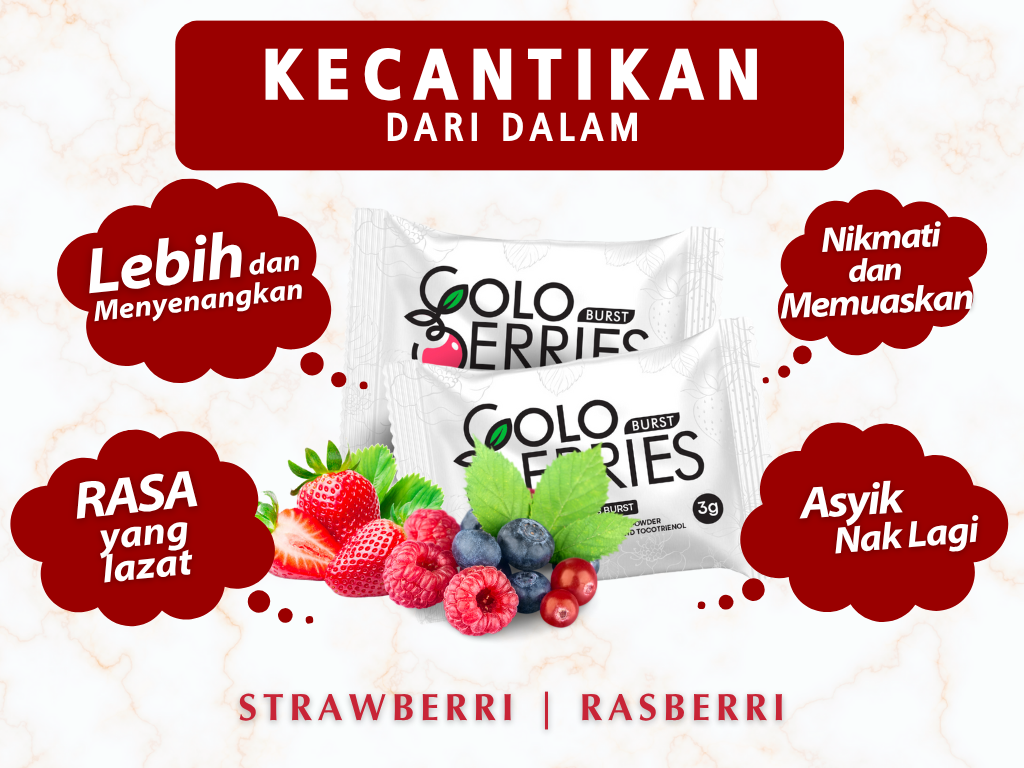Coloberies Burst - Campuran Jus Strawberi dengan Colostrum, Biotin dan Tocotrienol  [3 + 1 box / 60 sachets]