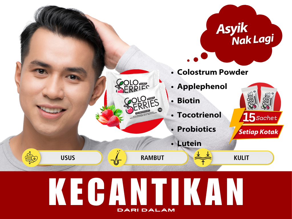 Coloberies Burst - Campuran Jus Strawberi dengan Colostrum, Biotin dan Tocotrienol  [3 + 1 box / 60 sachets]