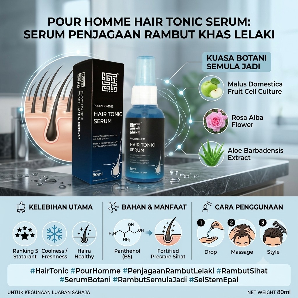 Pour Homme Hair Tonic Serum - Mengalakkan pertumbuhan Rambut sihat dengan Ekstrak Malus Domestica