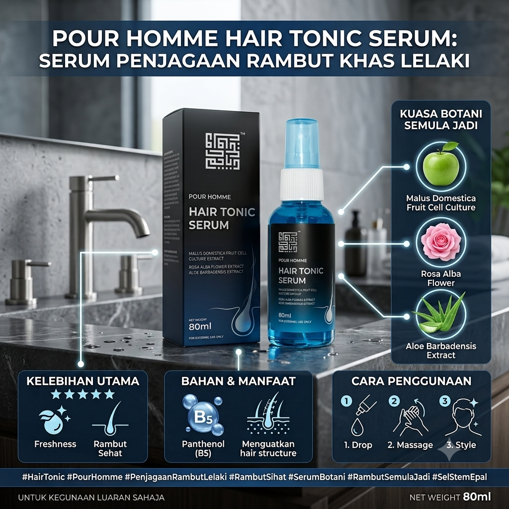 Pour Homme Hair Tonic Serum - Mengalakkan pertumbuhan Rambut sihat dengan Ekstrak Malus Domestica
