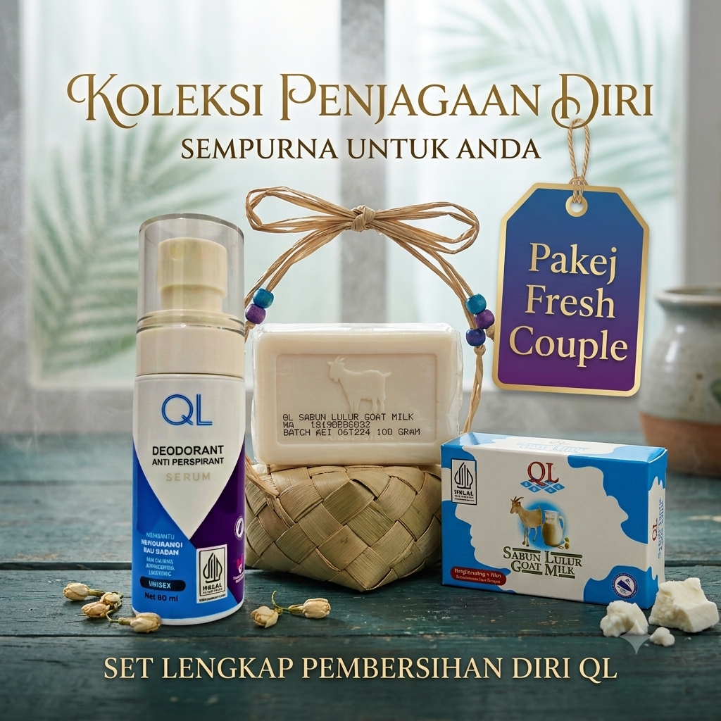 Pakej Fresh Couple - 2 Set QL Sabun Lulur Goats Milk 100gm dengan QL Deodorant Serum | Halal Indonesia