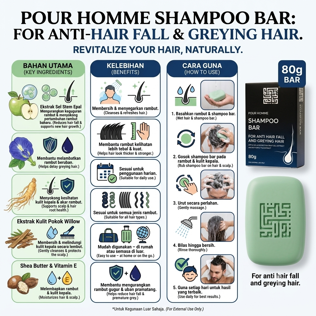 Pour Homme Shampoo Bar – Bunga Telang & Apple Stem Cell untuk Penjagaan Rambut